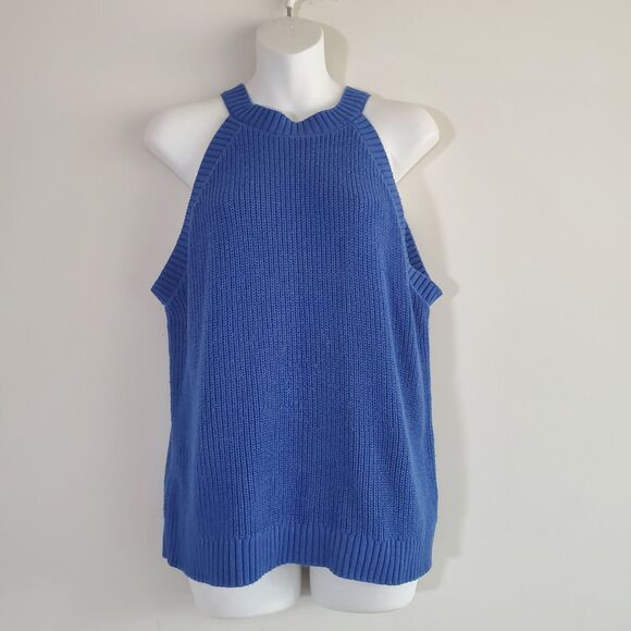 Old Navy Sleeveless Sweater Large Blue Shaker Stitch Knit Halter Casual Capsule - Picture 1 of 11